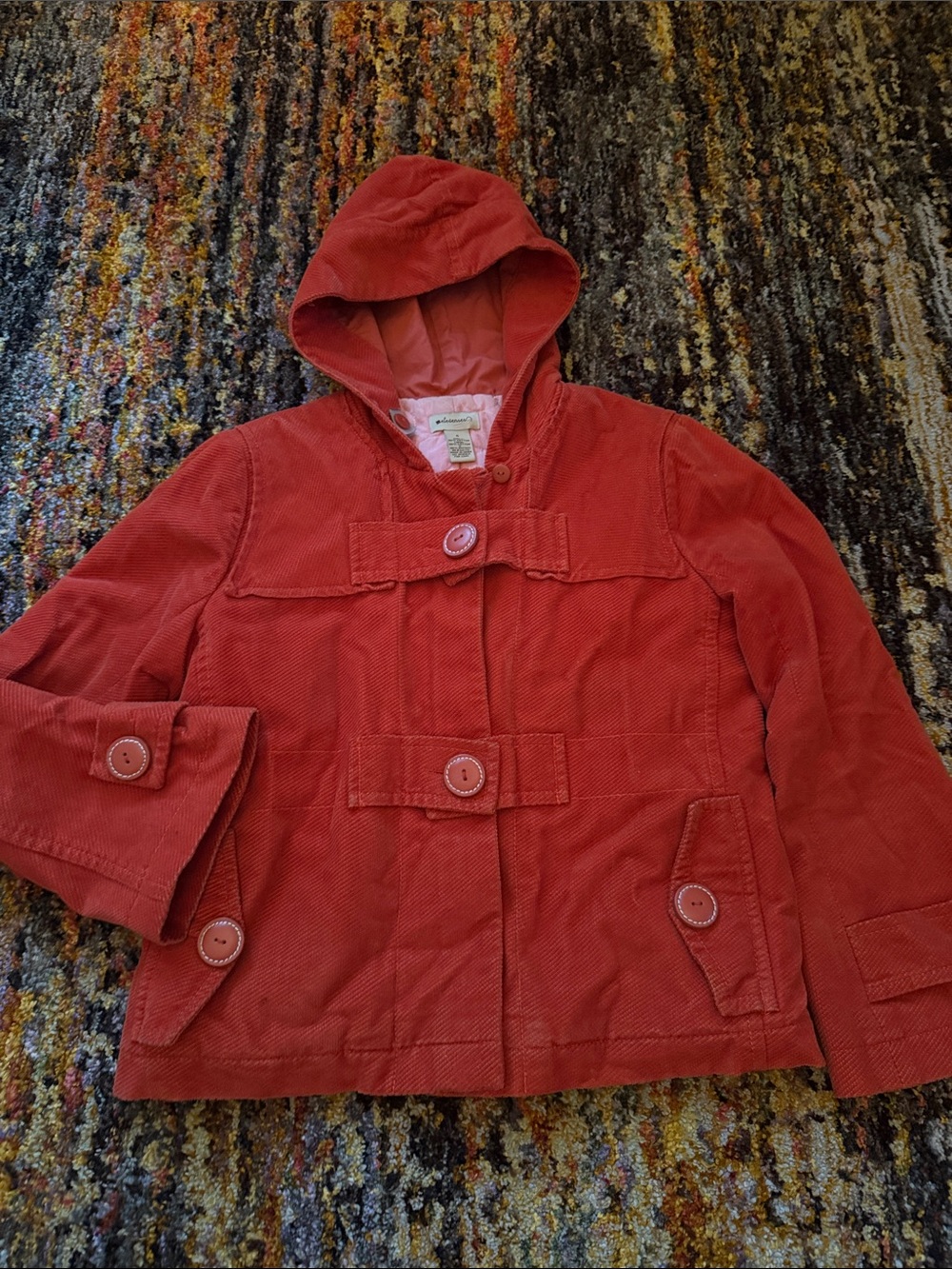 Anthropology Orange Hooded Corduroy Pea Coat 4